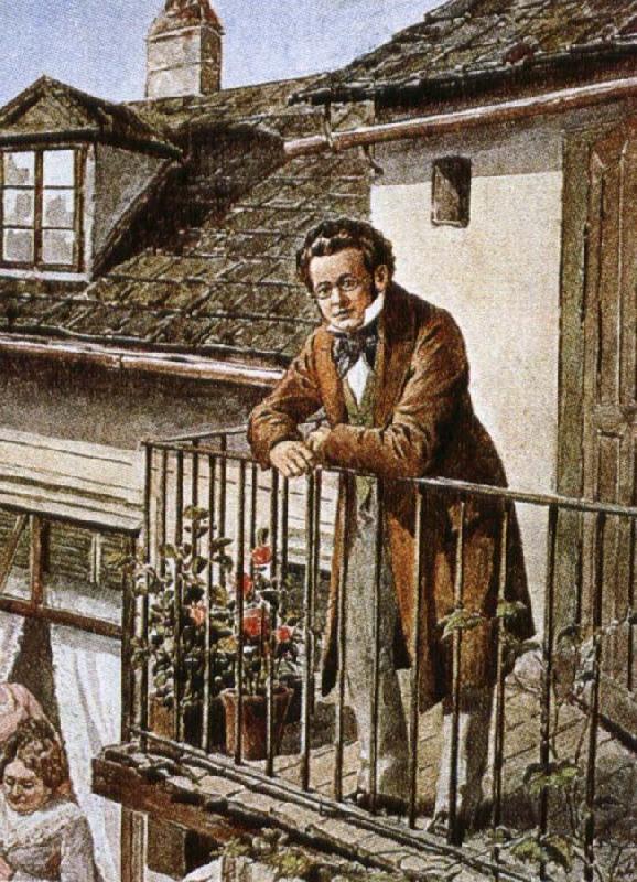 an idealized porrait of the composer on his balcony, franz von schober